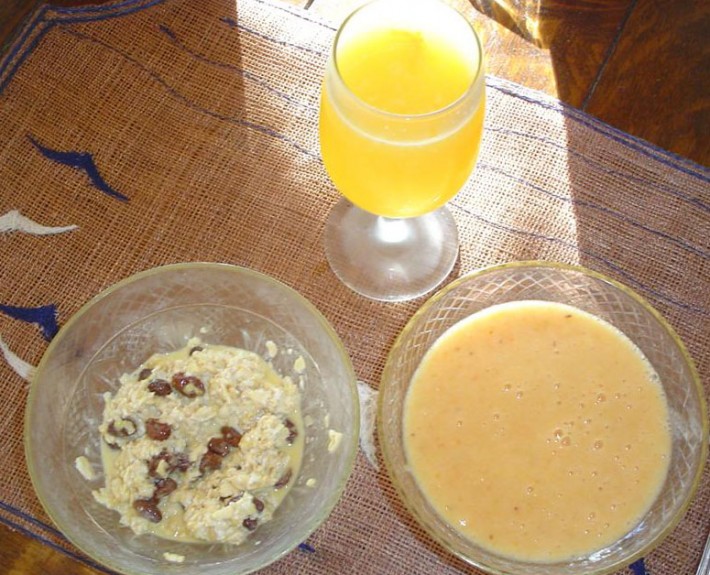 Typical Gerson Therapy Breakfast - Oatmeal and Orange Juice (only one glass of citrus juice allowed per day)